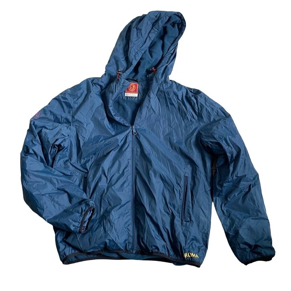 AS Roma Full Zip Windbreaker Rain Jacket Women's XL Blue Hooded Soccer Football
